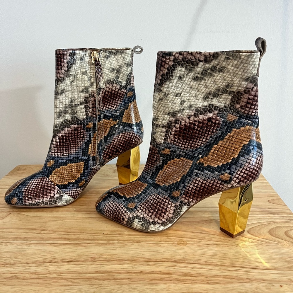 Kurt Geiger London Daxon Snake-print embossed gold metallic heel Ankle Boots